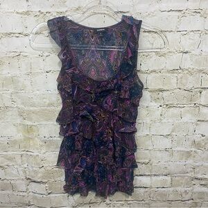 Express Purple Pink Paisley Floral Mesh Ruffle Tank Top